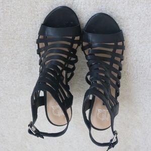 Womens Size 10 Black Strap Wedges